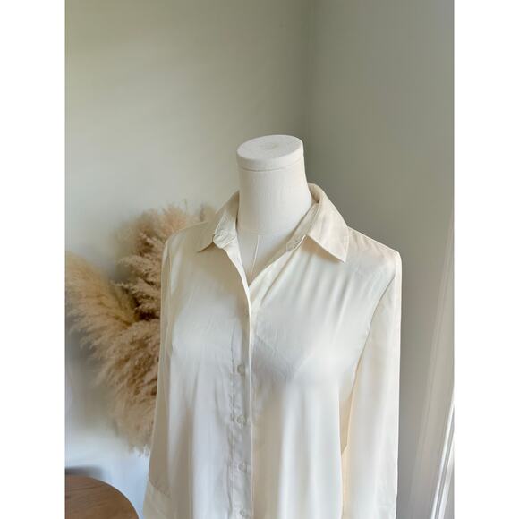 Joie Silky Satin Button Up Blouse Womens XS Ivory White Professional Shirt - Picture 3 of 8